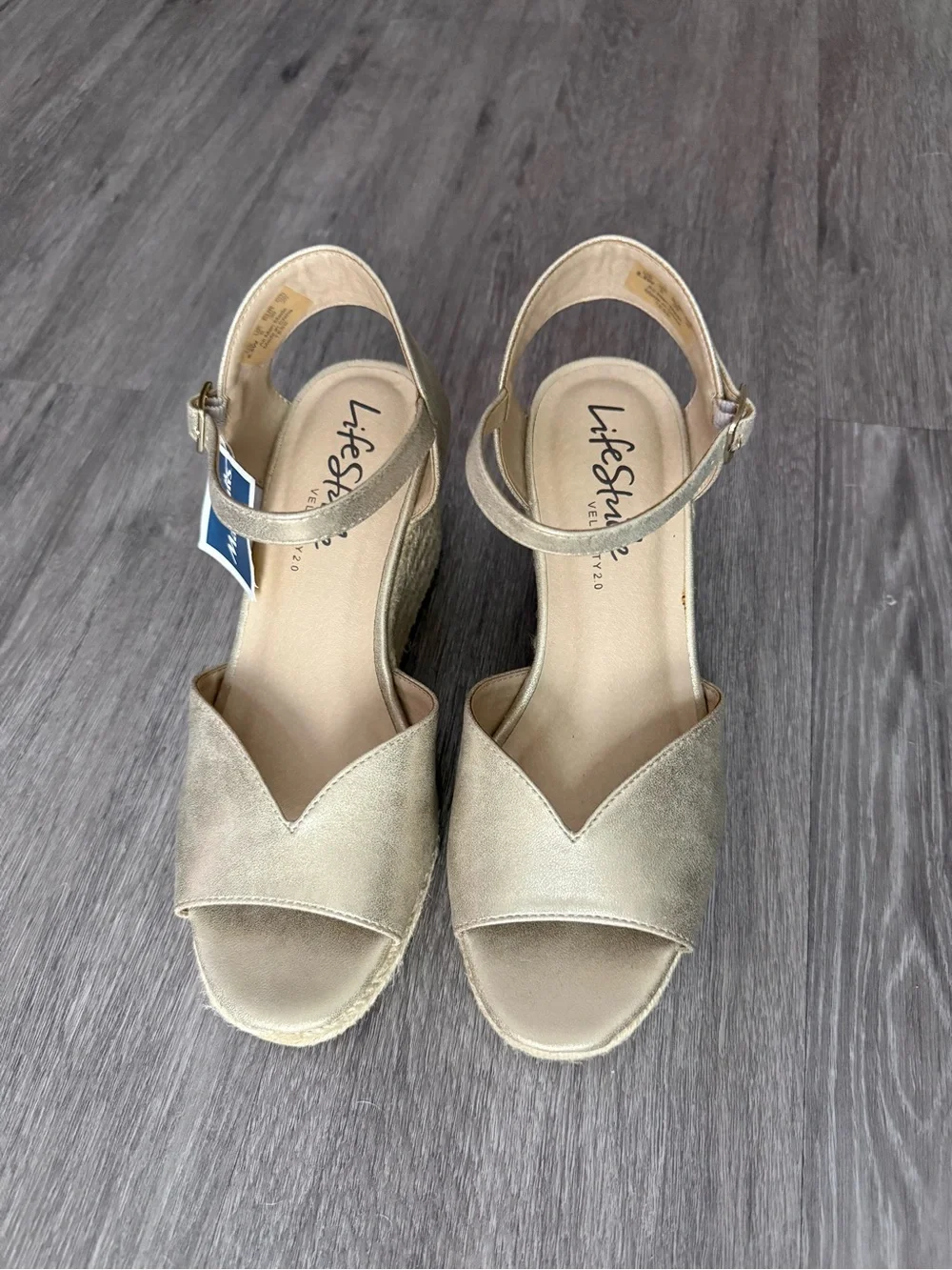 NWT Metallic Gold Espadrille Wedge Sandals Ankle Strap Beach Vacation Formal